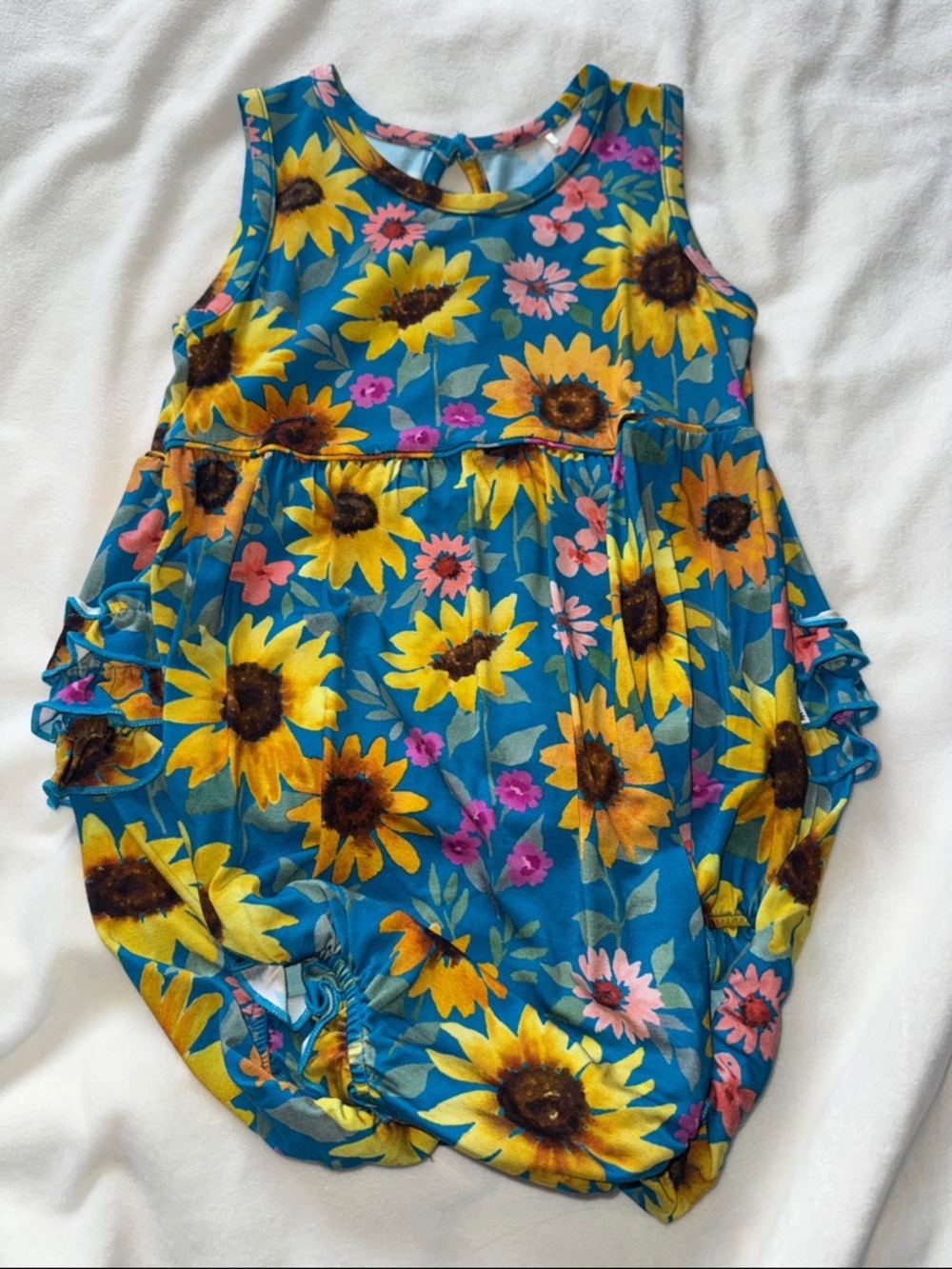 Little Sleepies Sunflower Floral Bubble Romper - Teal & Yellow 3T